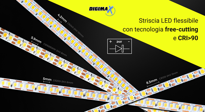 Striscia LED flessibile con CRI maggiore di 90 e tecnologia free-cutting - Digimax